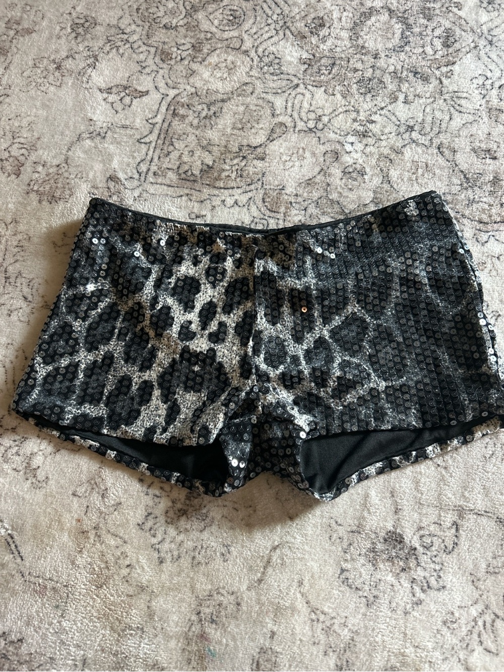 Sequin Leopard Print Booty Shorts Size Small Black Silver Festival Rave Dance